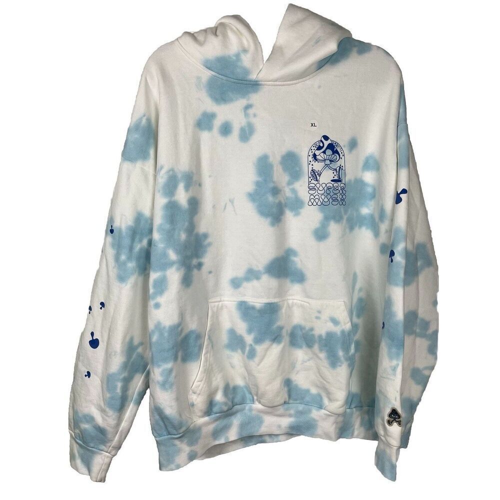Super Mush New SuperBlue Tie Dye Mushroom Hoodie‎ Unisex Size XL